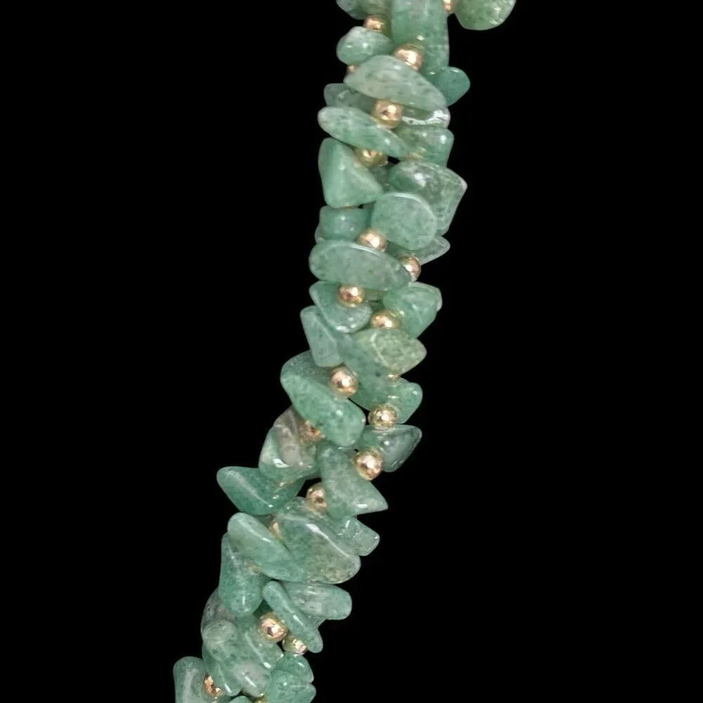 Artisan Necklack Green Aventurine Multi Strand Polished Chips Goldtone Beads